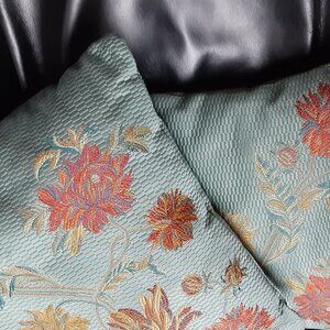 set of two pretty floral jacquard woven pillows